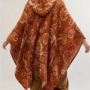 Free People Orange Patterned Poncho